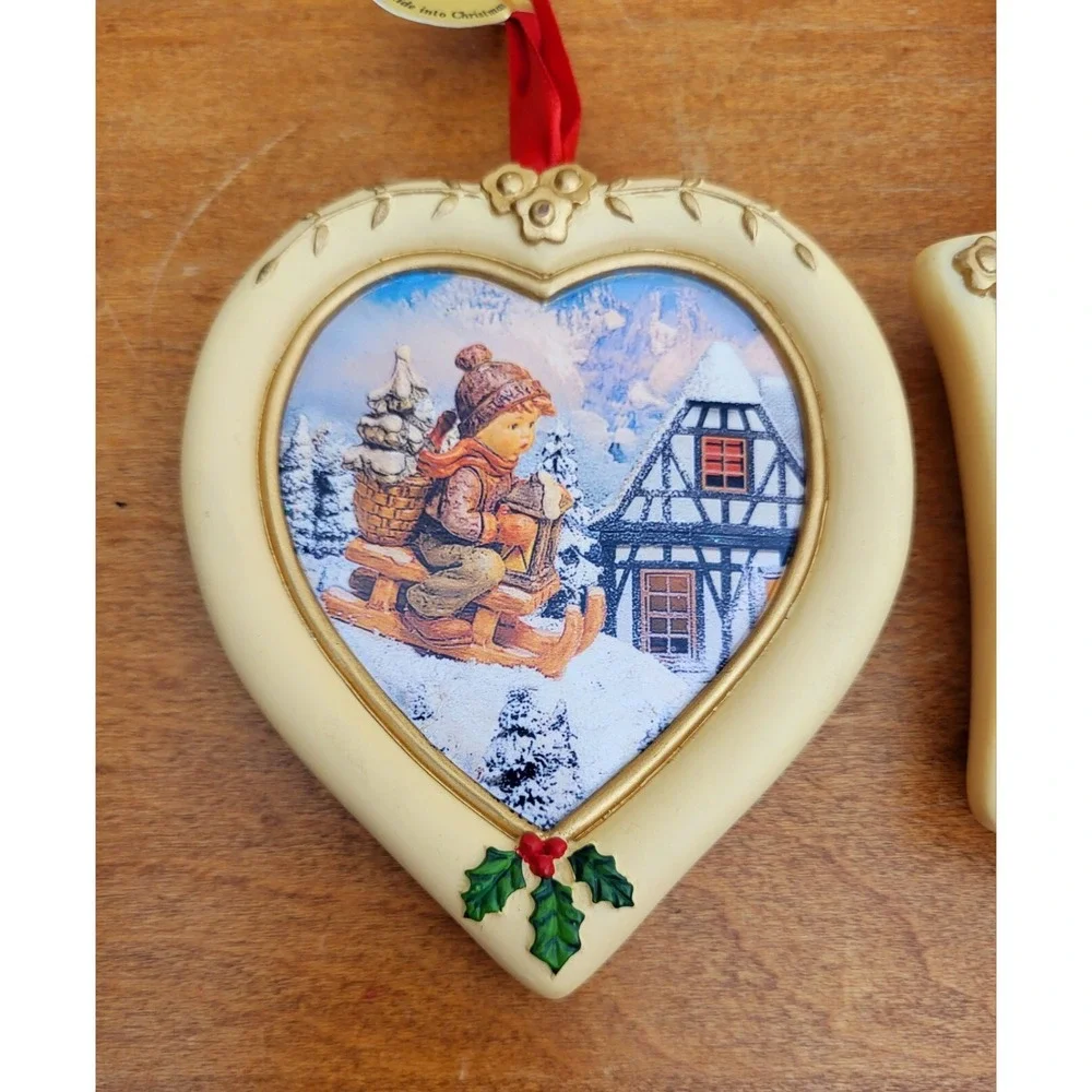 2 Danbury Mint M.J. Hummel Christmas Ornaments Framed Pictures w/ Tags Ribbons - Picture 7 of 7